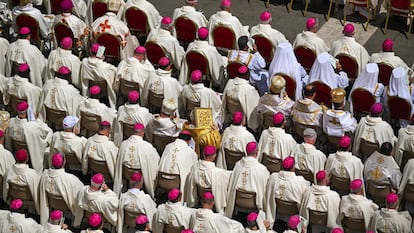 Los cardenales en la misa de León XIV en San Pedro, en el Vaticano, el pasado 18 de mayo.