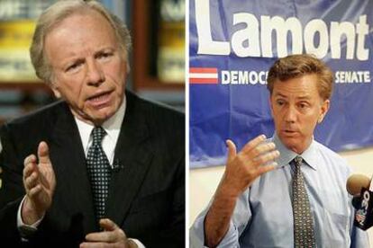 El senador demócrata Joseph Lieberman (izquierda) y su rival político, el empresario Ned Lamont.
