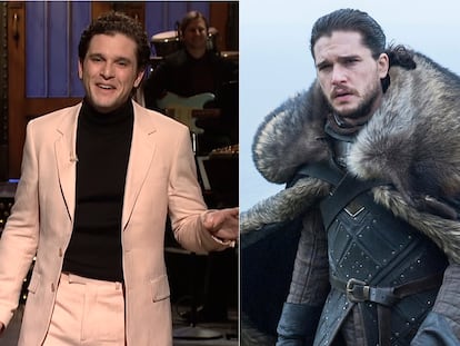 Kit Harington durante su participación en 'Saturday Night Live' y en 'Juego de tronos'.