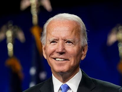 Joe Biden, el pasado jueves durante su discurso en la Convención Demócrata, en el Chase Center de Wilmington (Delaware).