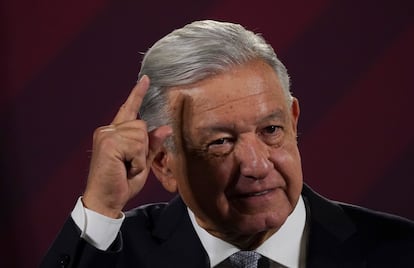 FILE - Mexican President Andres Manuel Lopez Obrador gives his regularly scheduled morning press conference at the National Palace in Mexico City, Feb. 28, 2023. Mexico’s president called anti-drug policies in the U.S. a failure Wednesday, March 15, 2023 and proposed a ban on using fentanyl in medicine. (AP Photo/Marco Ugarte, File)