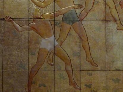 Obra titulada &#039;Deportes&#039; que el artista Jean Dunand realiz&oacute; sobre paneles de oro en 1935
