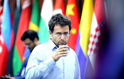 Lev&oacute;n Aroni&aacute;n, durante una de las partidas de cuartos de final contra Vasili Ivanchuk