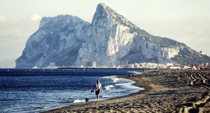 The Rock of Gibraltar as seen from Atunara beach in La Línea.