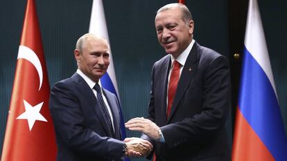 Los presidentes de Rusia y Turqu&iacute;a, Vladimir Putin y Recep Tayyip Erdogan.