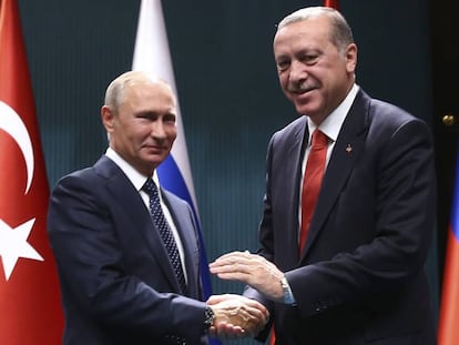 Los presidentes de Rusia y Turqu&iacute;a, Vladimir Putin y Recep Tayyip Erdogan.