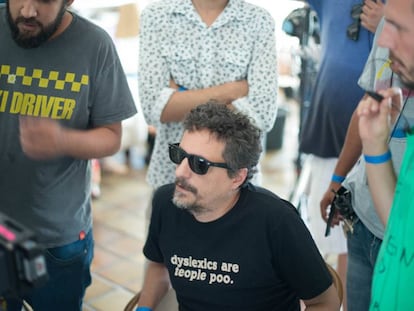 Kleber Mendonça nas filmagens de 'Aquarius'.