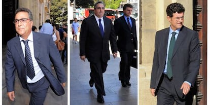 Enrique Ortiz, Vicente Cotino y Enrique Gimeno, a las puertas del Tribunal Superior de Justicia valenciano.