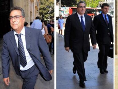 Enrique Ortiz, Vicente Cotino y Enrique Gimeno, a las puertas del Tribunal Superior de Justicia valenciano.