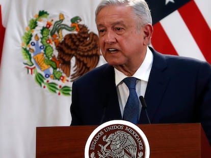 El presidente de México, Andrés Manuel López Obrador, habla durante un evento para firmar una actualización del Tratado de Libre Comercio de América del Norte en diciembre de 2019. AP / Marco Ugarte