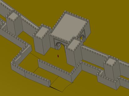 Reconstrucción digital de la puerta de acceso con recodos de la muralla benimerí.