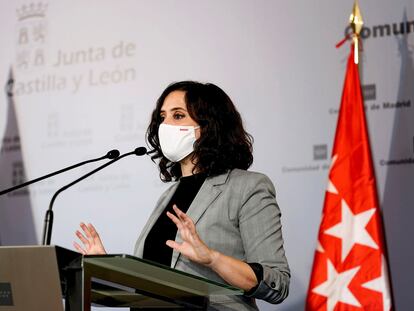 Isabel Díaz Ayuso comparece tras la reunión con Alfonso Fernández Mañueco y Emiliano García Page-