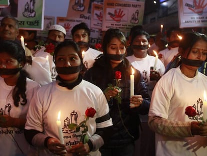 Marcha en el segundo aniversario del 'caso Nirbhaya', en 2014 en Delhi (India). 