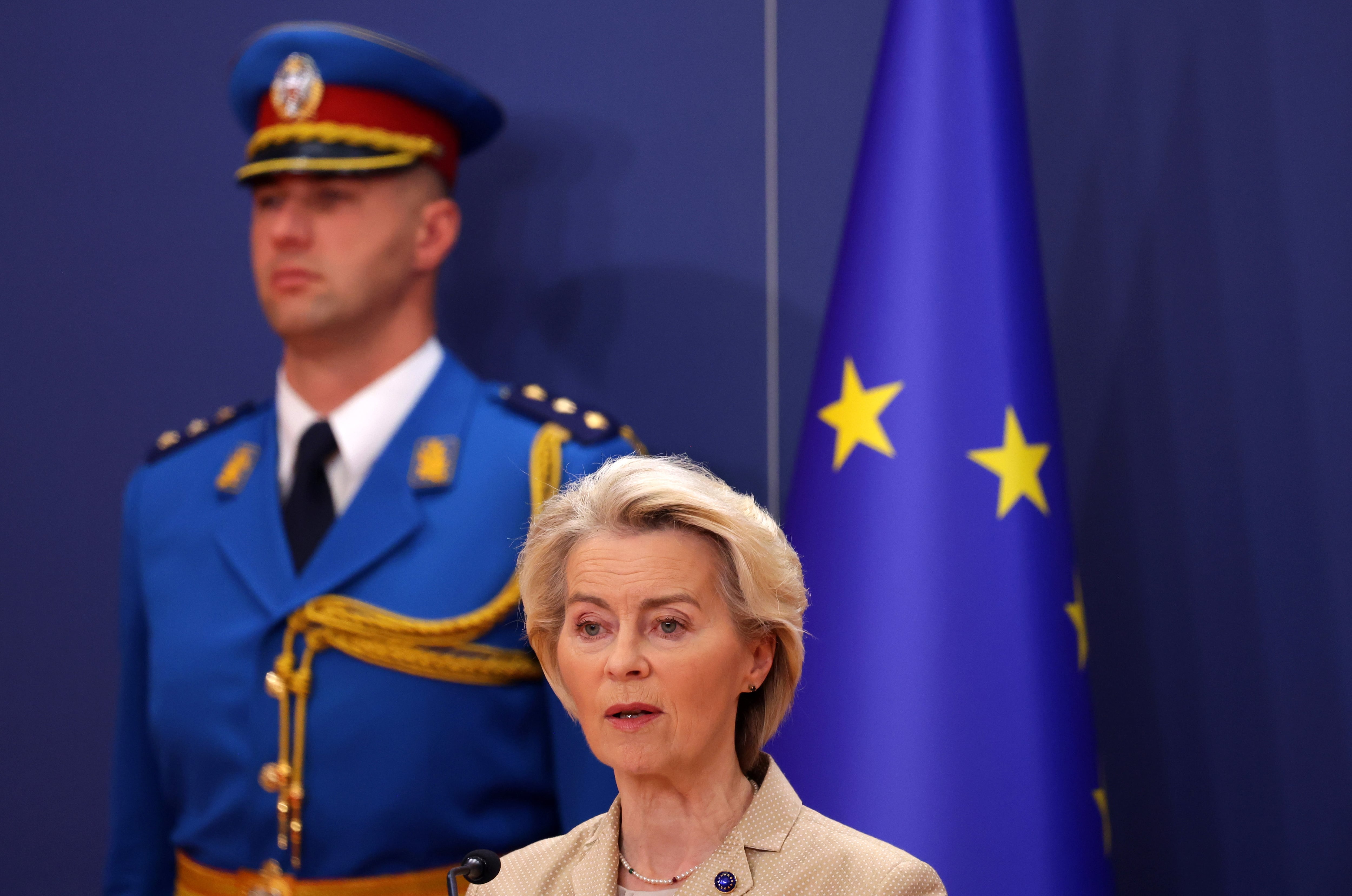 La presidenta de la Comisión Europea, Ursula von der Leyen, este miércoles en Belgrado (Serbia).