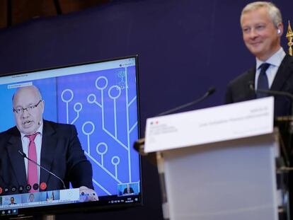 El ministro de Finanzas francés Bruno Le Maire y el ministro de Economía alemán Peter Altmaier presentan el proyecto de infraestructura de datos europea Gaia-X.