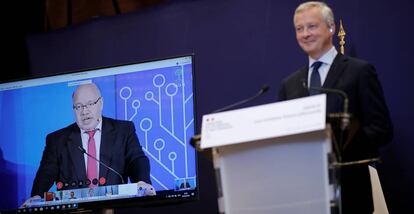 El ministro de Finanzas francés Bruno Le Maire y el ministro de Economía alemán Peter Altmaier presentan el proyecto de infraestructura de datos europea Gaia-X.