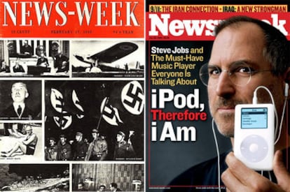 A la izquierda, portada del primer ejemplar de 'Newsweek'; a la derecha, un número de 2004