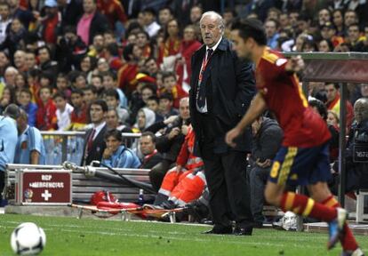 Vicente del Bosque, durante el partido ante Francia.