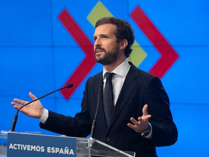 Pablo Casado,durante su intervención ante la Junta Directiva Nacional del partido este lunes.