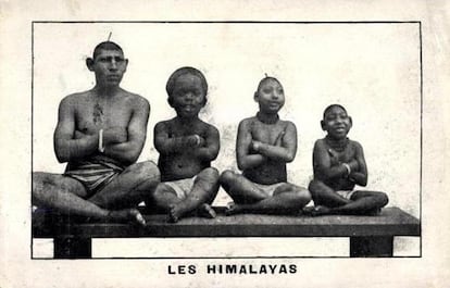 Imagen publicitaria de la tribu Himalaya, vendida como una especie entre el hombre y el mono.