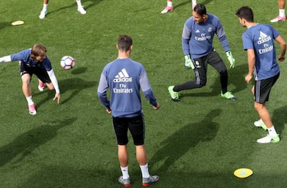 Los jugadores del Madrid, en el último entrenamiento.