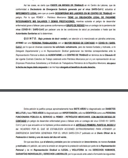 Ejemplo de solicitud de resguardo domiciliario a Pemex. 