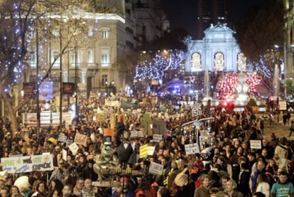 15-M protestors marching through Madrid on Wednesday night.