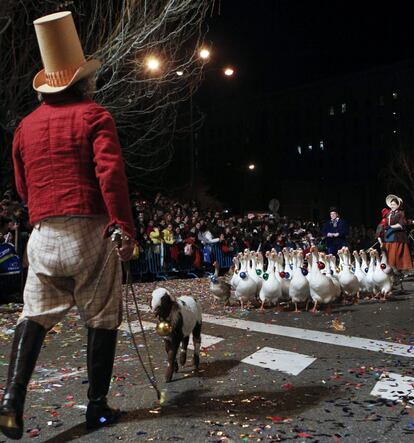 Las ocas palentinas desfilan en la Cabalgata de los Reyes Magos de Madrid.