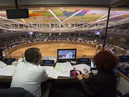 Cabina de intépretes en el edificio del Consejo de Europa en Bruselas. 