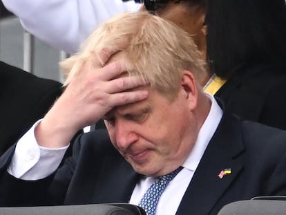 Boris Johnson, durante uno de los actos del jubileo de la reina Isabel II, este domingo en Londres.