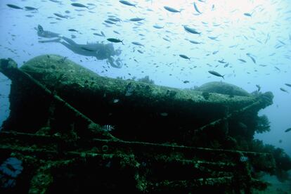Un buceador explora el Thistlegorm en 2015.