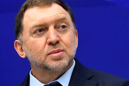 In this file photo taken on June 04, 2021 Russian tycoon Oleg Deripaska attends a session of the St. Petersburg International Economic Forum (SPIEF) in Saint Petersburg.