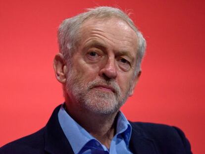 El l&iacute;der laborista brit&aacute;nico, Jeremy Corbyn, este lunes en Brighton.