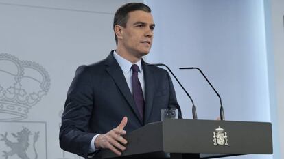Comparecencia del presidente del Gobierno, Pedro Sánchez, el pasado sábado.