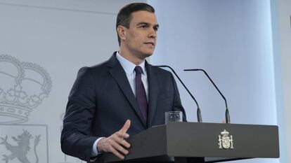 Spanish PM Pedro Sánchez during a press conference on Saturday.