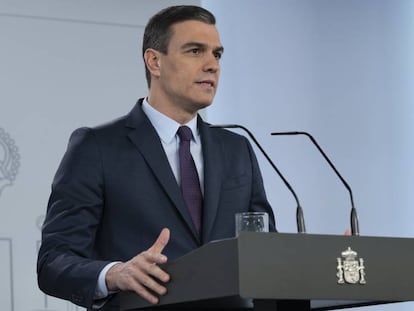 O presidente do Governo espanhol, Pedro Sánchez, em uma entrevista coletiva.