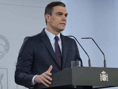 Comparecencia del presidente del Gobierno, Pedro Sánchez, el pasado sábado.