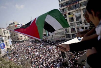 Manifestación en favor del reconocimiento de Palestina como Estado, en Ramala.