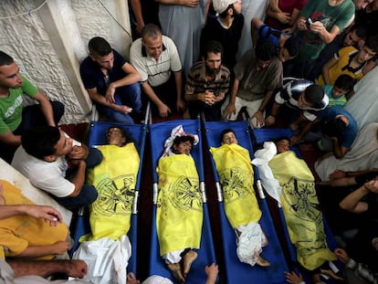 Funeral de los cuatro niños muertos en Gaza en un ataque israelí, el 16 de julio de 2014.