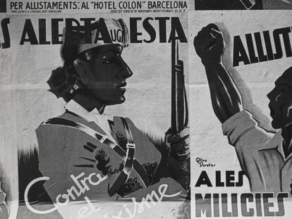 Cartells d'allistament a les milícies antifeixistes a Barcelona, l'agost del 1936.