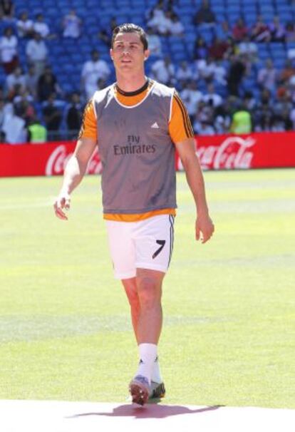 Cristiano Ronaldo se retira lesionado del entrenamiento.