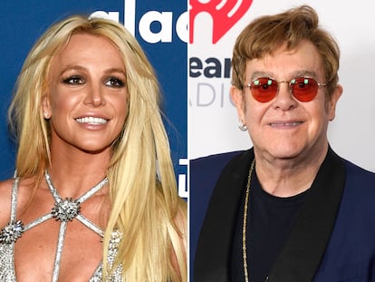 Britney Spears en 2018 y Elton John en 2021. Ambos en California.