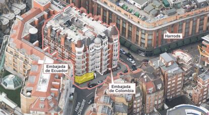 Gráfico de los alrededores de la Embajada de Ecuador en Londres.