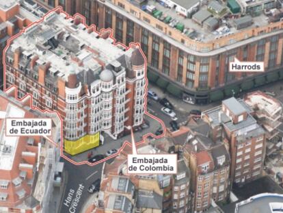 Gráfico de los alrededores de la Embajada de Ecuador en Londres.