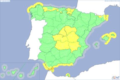 Mapa de las alertas meteorológicas facilitado por la Aemet.