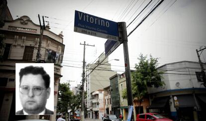 Imagen de la calle Vitorino Camilo en Sao Paulo (Brasil), donde vivía García Juliá. En la fotografía pequeña, retrato de García Juliá facilitado por Interpol.