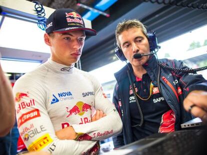 Verstappen, en Monza, junto a Xevi Pujolar.