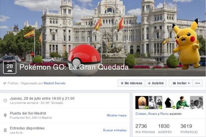 P&aacute;gina del evento en Facebook de la quedada de Pok&eacute;mon en Madrid.