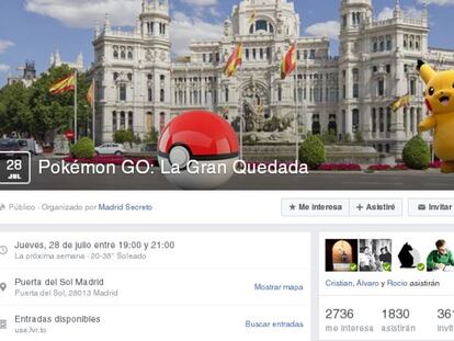 P&aacute;gina del evento en Facebook de la quedada de Pok&eacute;mon en Madrid.