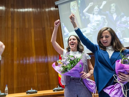 Las exministras de Podemos Irene Montero y Ione Belarra, este martes.